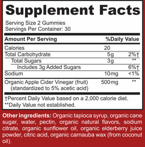  Organic Apple Cider Vinegar Vegetarian gelatin-free gummies supplement facts