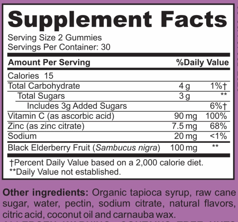 Supplement Facts Elderberry vegetarian, gelatin-free 60 Gummies