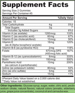 Adult multivitamin vegetarian gelatin-free gummies supplements facts          