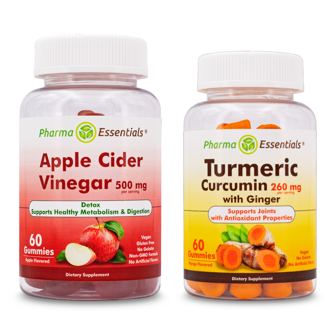 Adult Pack - Apple Cider Vinegar 500 mg 60 gummies & Turmeric Curcumin 260 mg with Ginger 60 Gummies Vegetarian gelatin-free