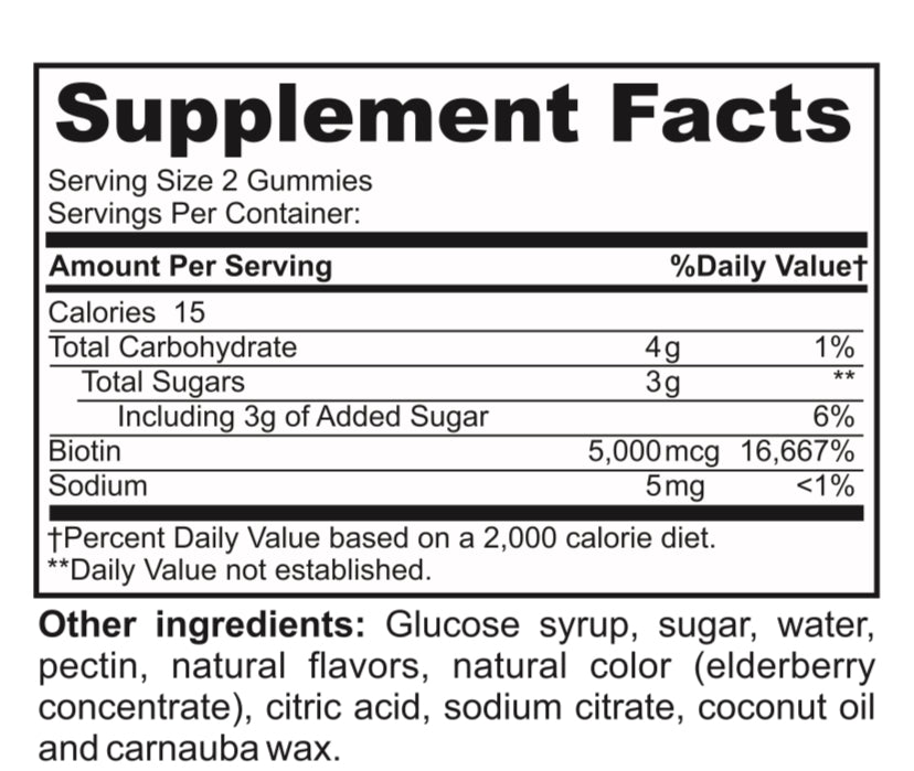 Supplement Facts Biotin 5000 mcg 90 Gummies vegetarian gelatin-free gummies 