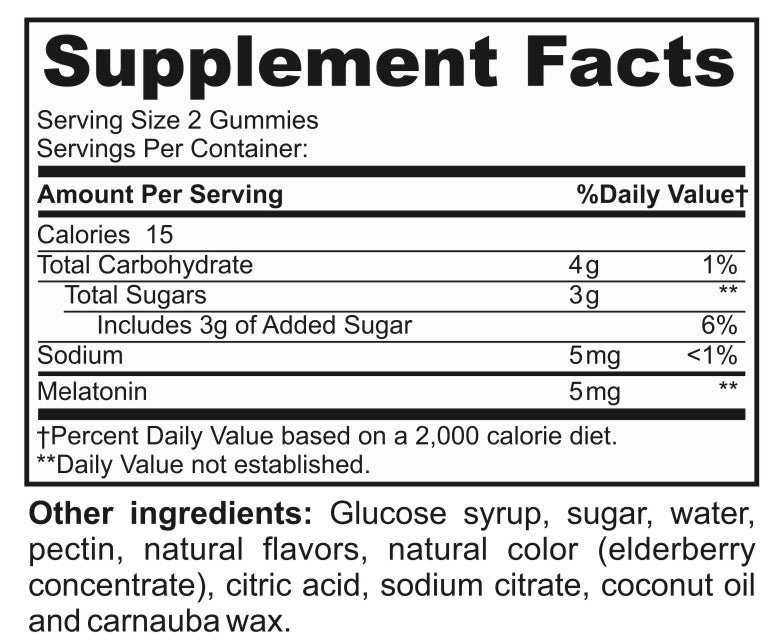 Supplement Facts Melatonin 5mg gummies Vegetarian, gelatin-free