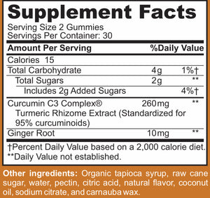 Turmeric Curcumin 260 mg with Ginger 60 Gummies  vegetarian gelatin-free Supplement Facts