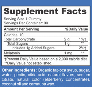 Supplement Facts Kids Melatonin 1mg vegetarian, gelatin-free gummies