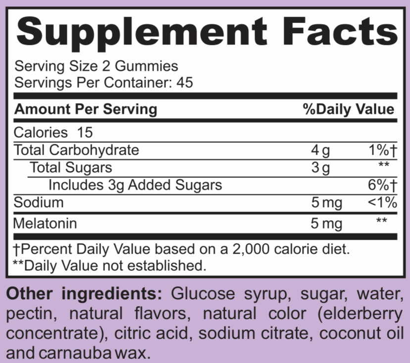 Supplements Facts Melatonin 5mg gummies Vegetarian, gelatin-free